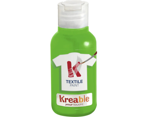 Textilná farba Kreable v zelenej plastovej fľaši s bielym vrchnákom