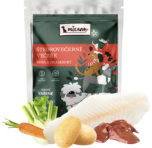 Krmivo pre psov Mixano s rybami a zemiakmi v balení s ilustráciami psov