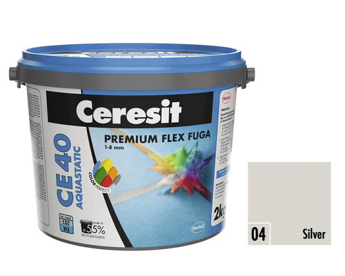 Škárovacia hmota CERESIT CE 40 Aquastatic 2 kg 04 silver Ceresit CE 40 Aquastatic Premium Flex škárovacia hmota vo vedre, farba strieborná