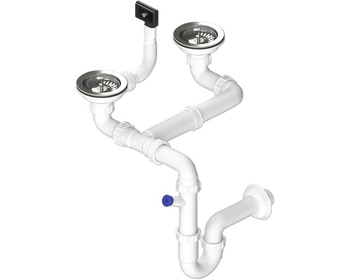 Umývadlový sifón pre dvojitý drez s prípojkou spotrebiča