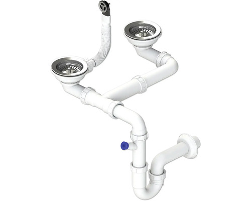 Dvojsifón 3 1/2" pre granitové drezy SPNG3D Drezová odpadová súprava pre dvojitý drez s prípojkou spotrebiča