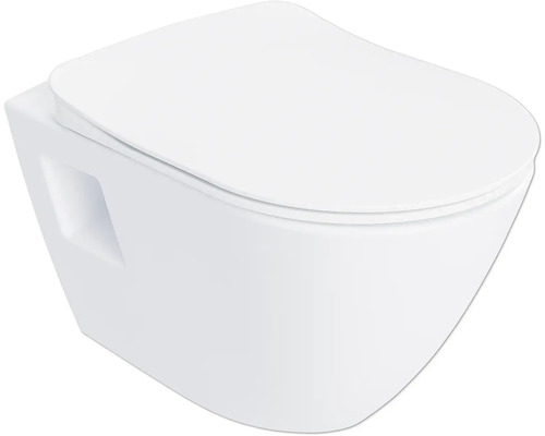 Závesné WC z keramiky so zatvoreným vekom.