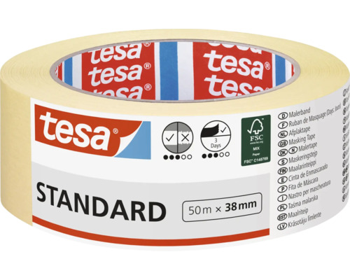 Maskovacia páska Tesa Standard 50 m x 38 mm Tesa Standard maliarska krepová páska, 50 metrov x 38 milimetrov