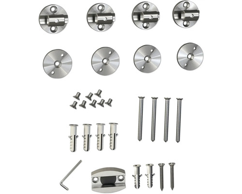 Montážna sada k dverám Tildra Upevňovací materiál pre kovové stĺpiky zábradlia, vrátane skrutiek, hmoždiniek a imbusového kľúča