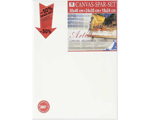 Maliarske plátna sada 30x40 / 24x30 / 18x24 cm Sada plátien s tromi rámami s rozmermi 30 x 40 cm, 24 x 30 cm a 18 x 24 cm