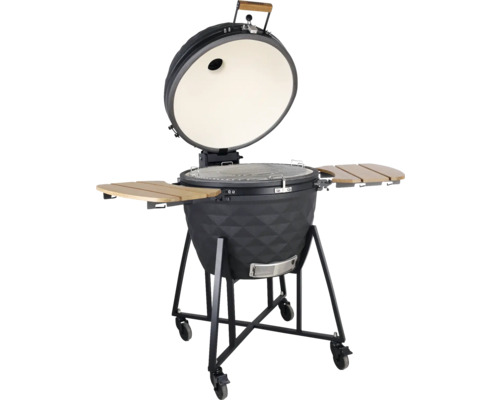 Keramický gril s bočnými stolíkmi a pojazdným podvozkom