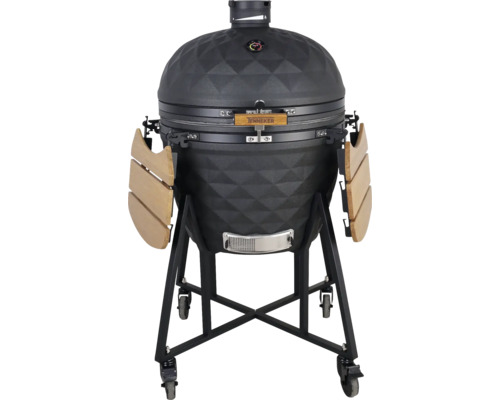 Keramický gril na kolieskach s dvomi drevenými policami