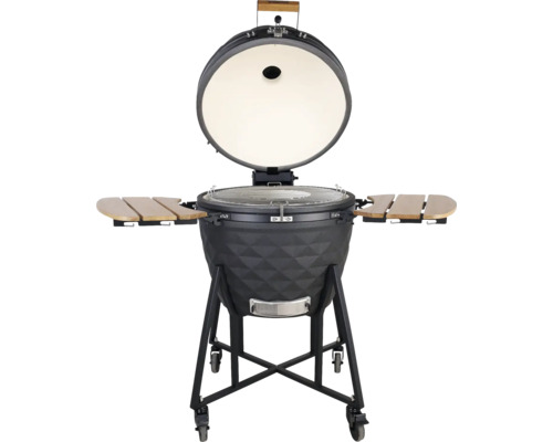 Keramický gril s otvoreným vekom a dvoma odkladacími policami