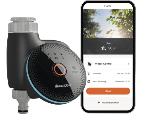 Gardena Smart Water Control s pridruženou aplikáciou pre smartfóny na ovládanie zavlažovania záhrady