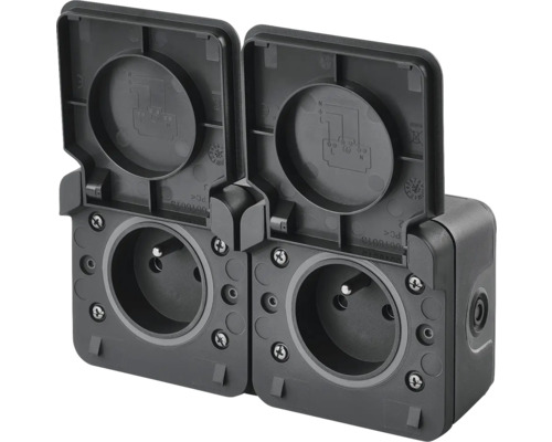 Dvojitá zásuvka pre vonkajšie použitie s výklopným vekom