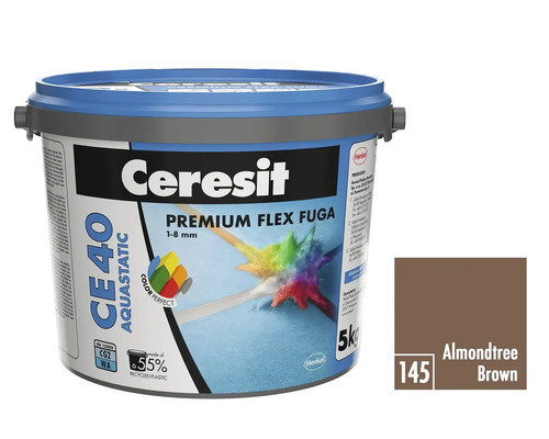 Škárovacia hmota CERESIT CE 40 Almond brown 5 kg Ceresit Premium Flex škárovacia hmota vo vedre s farebnou vzorkou Mandľovo hnedá