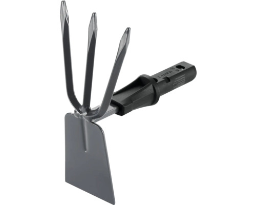 Záhradná motyka s tromi hrotmi a listom