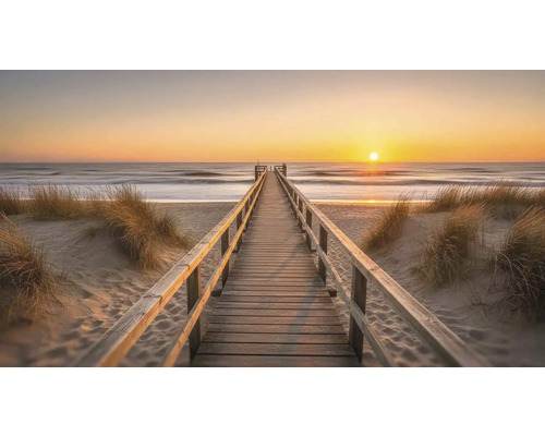 Obraz Decopanel ART-P 40 x 133 cm Drevená lávka na pláži pri západe slnka