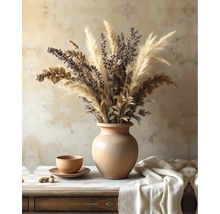 Zátišie s aranžmánom sušených kvetov vo váze na stole