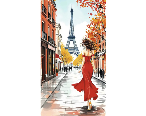 Obraz Decopanel Paris ART-P 60 x 80 cm Ilustrácia ženy v Paríži s Eiffelovou vežou v pozadí.