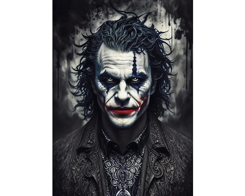 Obraz Decopanel Joker ART-J 60 x 80 cm Portrét osoby s klaunským mejkapom, ktorá má na sebe zdobenú bundu