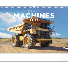 List kalendára so žltým sklápačom a nápisom Ťažké stroje 2026