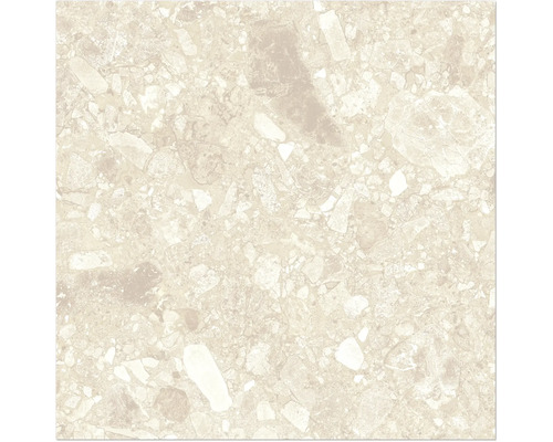 Detailný záber podlahovej dlaždice s teracovým vzhľadom