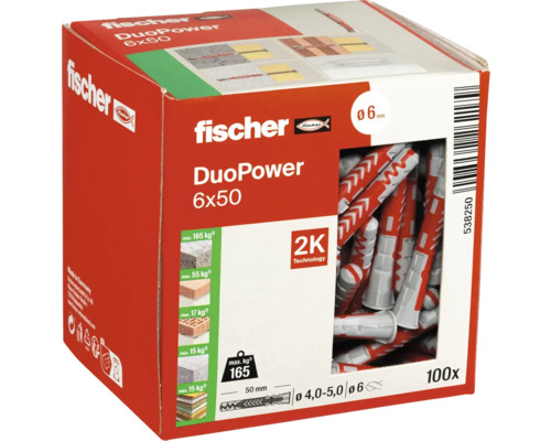 Hmoždinky Fischer DuoPower 6x50, balenie 100 kusov