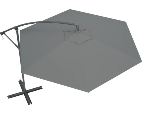 Sivý slnečník s bočnou nohou a podstavcom do záhrady