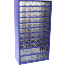 Modrá skrinka na náradie s priehľadnými zásuvkami