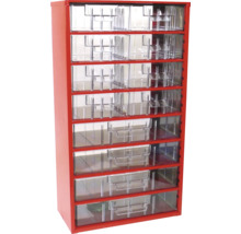 Skrinka s priehľadnými zásuvkami na drobné diely