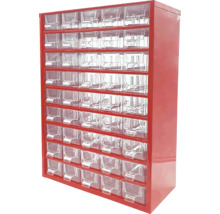 Zásobník na drobné diely s priehľadnými zásuvkami v červenom puzdre