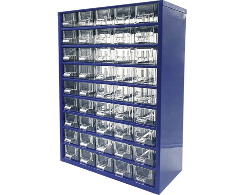 Zásuvková skriňa s priehľadnými zásuvkami na uloženie drobných dielov