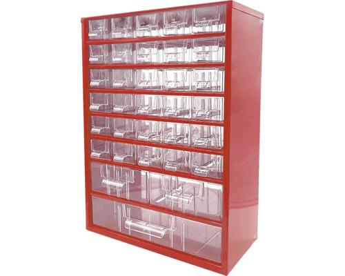 Dielenská skrinka s priehľadnými zásuvkami na uloženie drobných dielov