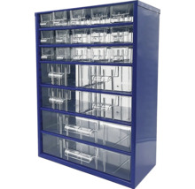 Zásuvkový regál s priehľadnými zásuvkami na uloženie drobných dielov