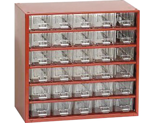 Skrinka s priehľadnými zásuvkami na uloženie drobných dielov