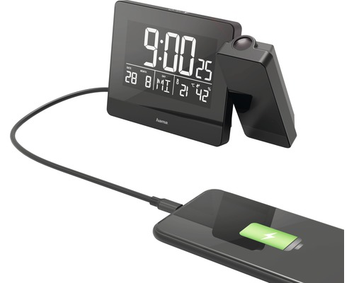 Elektronický projekčný budík s funkciou nabíjania mobilných telefónov