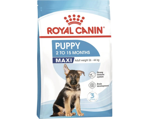 Granule pre psov Royal Canin Maxi Puppy 15 kg Krmivo pre šteňatá Royal Canin Puppy Maxi pre šteňatá od 2 do 15 mesiacov s hmotnosťou 26 až 44 kilogramov.