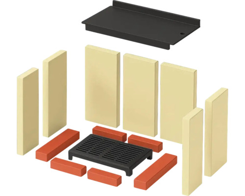 Súprava výmurovky ohniska s grilovacou mriežkou, kameňmi ohniska a odkláňacou doskou