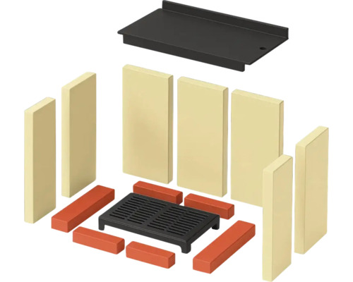 Sada obloženia krbu so zadnou stenou, bočnými stenami, roštami a kameňmi