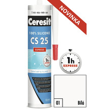 Sanitárny a obkladový silikón Ceresit CS 25, vytvrdzuje sa behom jednej hodiny