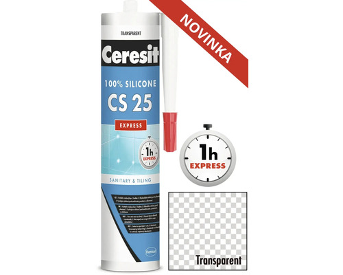 Sanitárny silikón Ceresit CS 25 Express transparentný 280 ml Ceresit silikón CS 25 sanitárny a obkladový transparentný