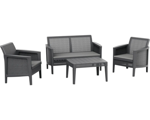 Záhradná nábytková súprava s pohovkou, dvoma kreslami a stolom