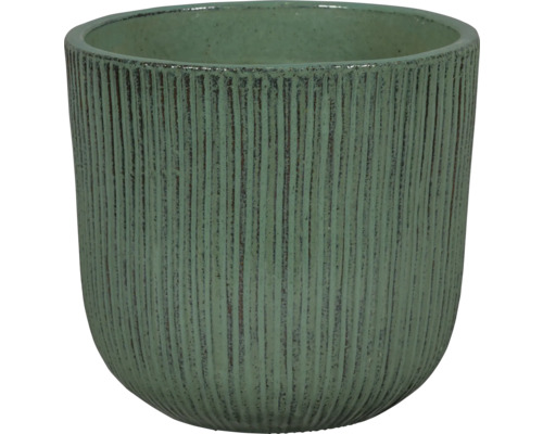 Kvetináč Lafiora glazovaná keramika Ø 22 cm V 21 cm zelený Dekoratívny kvetináč s vertikálnymi drážkami