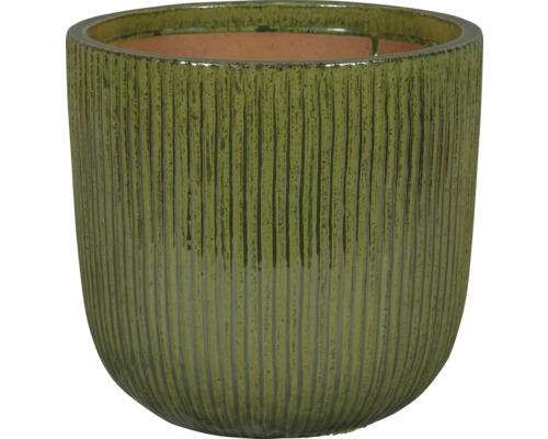 Kvetináč Lafiora glazovaná keramika Ø 22 cm V 21 cm zelený Keramická kvetinová nádoba s drážkovaným vzorom