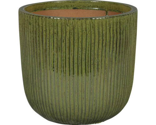 Kvetináč Lafiora glazovaná keramika Ø 30 cm V 30 cm zelený Keramický kvetináč s ryhovaným povrchom