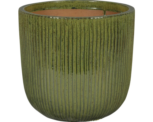 Zelený kvetináč s vertikálnymi drážkami