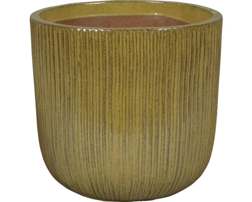 Kvetináč Lafiora glazovaná keramika Ø 30 cm V 30 cm šampanské Žltý kvetináč s vertikálnymi líniami