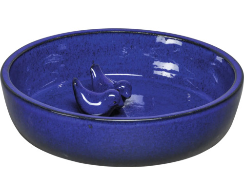 Pítko pre vtáky Lafiora Ø 32 x 8 cm modré Keramické napájadlo pre vtáky s dvoma figúrkami vtákov