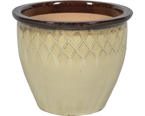 Kvetináč Lafiora Lucca glazovaná keramika Ø 48 cm V 42 cm svetlohnedá Keramický kvetináč s kosoštvorcovým vzorom