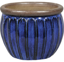Modrý keramický kvetináč s rebrovaným povrchom