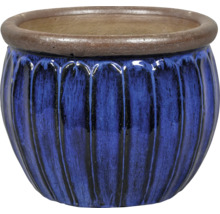 Modrý kvetináč s rebrovaným povrchom