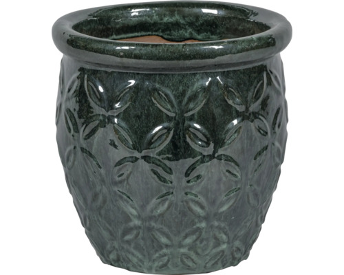 Kvetináč Lafiora glazovaná keramika Ø 30 cm V 30 cm zelený Keramický kvetináč so vzorom