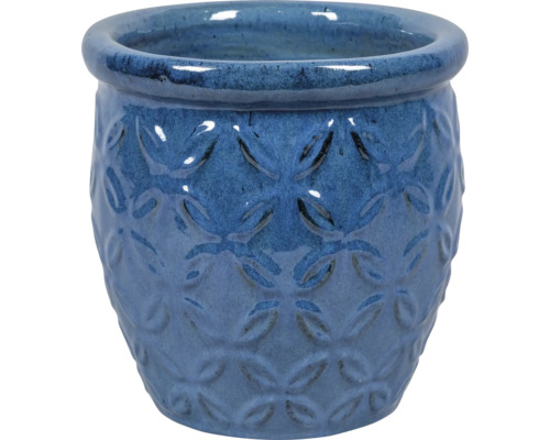 Modrý keramický kvetináč so vzorom