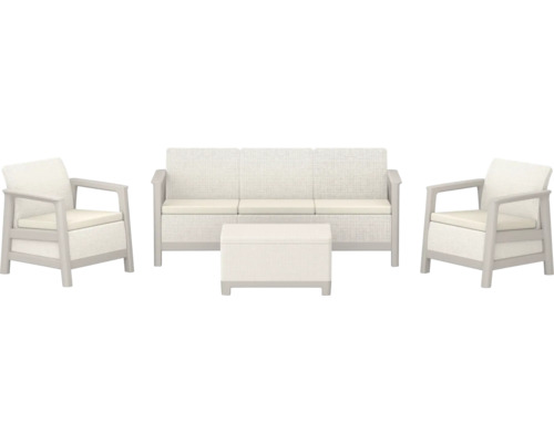Sada záhradného nábytku so sedačkou, dvoma kreslami a taburetom